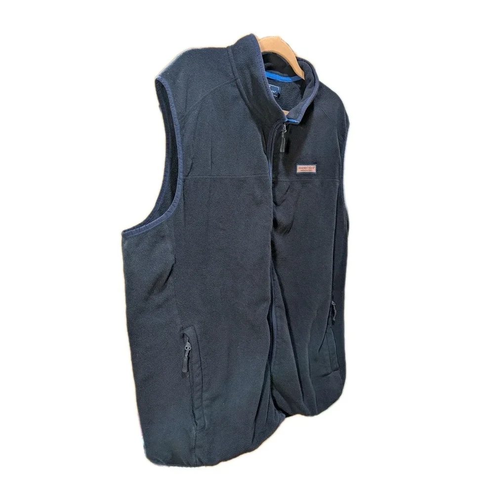 Vineyard Vines Men's Full Zip Harbor Fleece Vest With Logo Tag Nautical Blue XXL